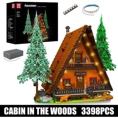 Mold King 16053 Streetview Bouwsteen De MOC Kersthut in Het Bos met Led Onderdelen Model Speelgoed Kinderen kerstcadeaus lichtbruin