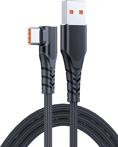 DrPhone SC6 - 6A 66W USB Type C Kabel – 90° Haakse Nylon Gevlochten Oplaadkabel – SuperCharge - Geschikt Voor o,a. Samsung / SGP Huawei P50 serie/Mate 40RS/Pro +/Pro - 3M – Zwart