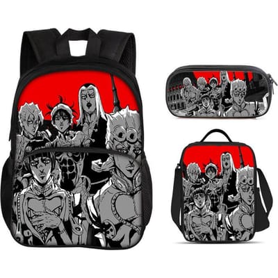 JoJo's Bizarre Adventure Ronde Voorzak Rugzak Etui IJszak 3 Delige Set Veelzijdig Jongen of Meisje School Verjaardag Beste Cadeau