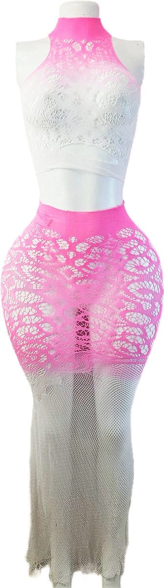 BamBella ® - Panty pak -Onesize - rok top roze set - Dames - Onesize - Erotische jumpsuit van kant erotische lingerie doorzichtig roze