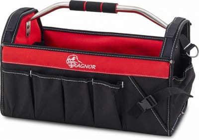 Gereedschapstas OKT-009 – 25 kg Draaggewicht | Slechts 2,2 kg Licht – Heavy-Duty Schouderriem & Stalen Handvat – Ruim & Geordend: Zaagvak, Bithouder, Elastieken & Zijvak