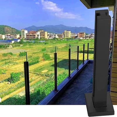 Glazen Balustrade Paal - Glazen Hekpaal RVS - Terras Afscheiden - Roestvrij Staal 304 - 120 cm - Zwart