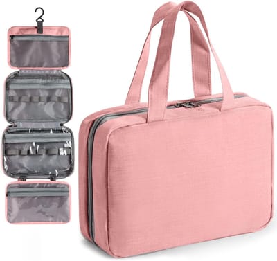 SnelShoppen - Toilettas Cosmetische Zak Draagbare Organizer Oxford Doek Roze - Make-Up Scheerzak Opslagzak met Haak voor Reizen en Dagelijks Gebruik