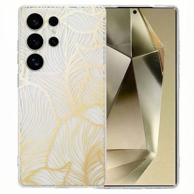imoshion Hoesje - Geschikt voor Samsung Galaxy S25 Ultra - Design hoesje verpakking - Golden Leaves Transparant