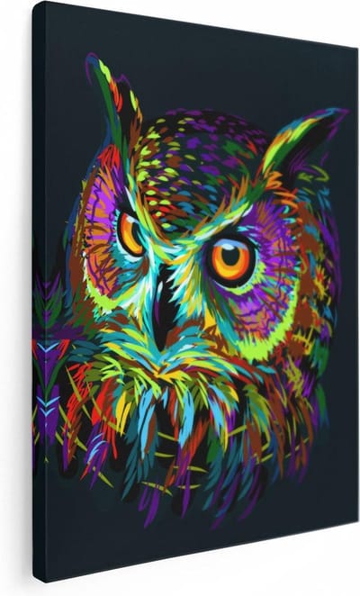 Artaza Canvas Schilderij Dierenkop Uil - 30x40 cm - Klein - Wanddecoratie Abstract - Muurdecoratie Kleurrijk - Kamer Accessoires Pop Art