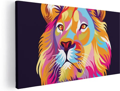 Artaza Canvas Schilderij Leeuw - 40x20 cm - Klein - Wanddecoratie Pop Art - Muurdecoratie Dierenkop - Schilderijen Op Canvas Abstract
