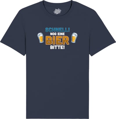 Schnell! Nog Eine Bier Bitte! - Grappige Apres Ski Wintersport Kleding - Mannen / Vrouwen / Unisex - Foute Ski en Snowboard Vakantie Outfit Cadeau - Unisex T-Shirt - Navy Blauw - Maat 4XL