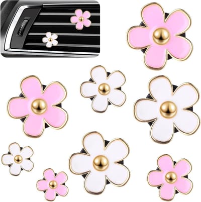 8 stuks bloem auto luchtverfrisser clip - auto-accessoires interieur decoratie - aromatherapie etherische olie diffuser - roze en wit - luchtverfrisser voor auto interieur