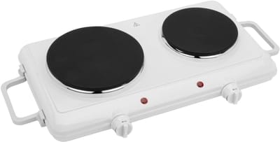 QUOVO® Elektrische Kookplaat 2 Pits - Elektrische Fornuis - Elektrische Kookplaat Vrijstaand - 2 Kookzones - Kinderslot - Wit - 50cm x 33cm x 10cm