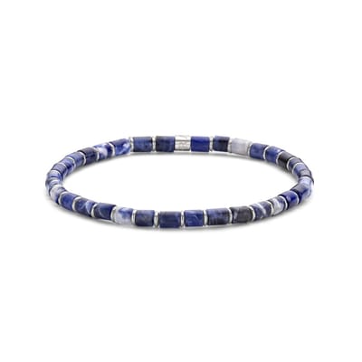 Frank 1967 7FB-0693 Kralen Armband 4mm - Sodaliet - Staal - Rekbaar - 19cm - Blauw