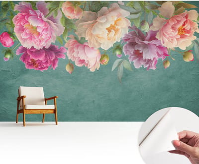 Wallfluent Zelfklevend Behang - Bloemige elegantie Stickerbehang op rol - 416x254 cm - Groente Zelfklevend Behang - Peel-and-stick techniek - Naar de woonkamer, naar de hal Zelfklevend Behang