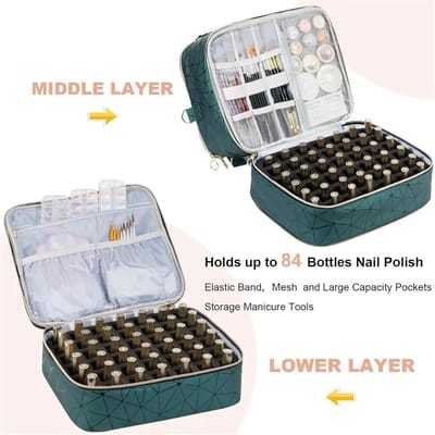 Nagelkoffer Organizer - Nagellaktas Cosmetica - Nagelspullen Opbergen - 84 Flessen Ruimte - 24 x 28 x 33 cm - Groen