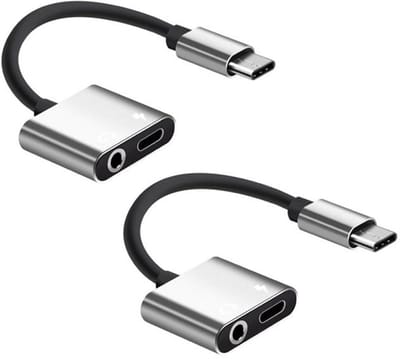 LISM-2-in-1 Type-C naar 3,5 mm hoofdtelefoonaansluiting adapter/oplader, Aux audio hoofdtelefoon - zilver