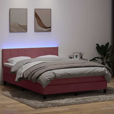 vidaXL - Boxspring - met - matras - en - LED - fluweel - roze - 160x220 - cm