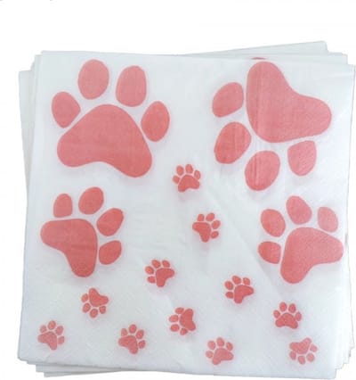20 honden servetten wit met roze honden pootjes - hond - hondenpoot - servet - dier - huisdier - roze