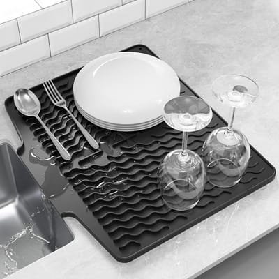 Siliconen afdruipmat met afdruiprand - 40 x 33 cm - sneldrogende en zelf-afdruipmat - afdruiprand - Afvoermat voor serviesgoed - antislip gootsteenmat
