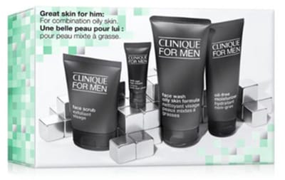 Clinique for Men Skincare Essentials Gift 4-Set Oil-Free Moisturizer 100 ml + Face Wash Oily Skin Formula 200ml + Face Scrub 100ml + Eye Cream 15ml