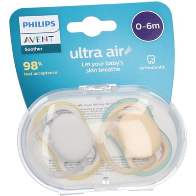 Philips Avent Ultra Air Fopspeen - 0 tot 6 Maanden - 2 Speentjes - Beige/Grijs - SCF085/15