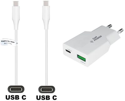 OneOne 30W snellader met 2 poorten + 0,2m Sterke USB C naar C kabel. PD PPS lader. GAN oplader adapter past op Apple iPhone 15, 15 Plus, 15 Pro, 15 Pro Max, iPhone 16, 16e, 16 Plus, 16 Pro, 16 Pro Max, iPhone 17, 17 Air, 17 Pro, 17 Ultra