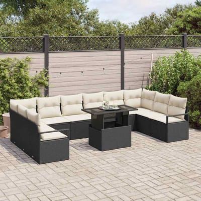 vidaXL - Tuinbank - Set - 11 - st - 10-Aantal - zitplaatsen - Zwart - en - Crème