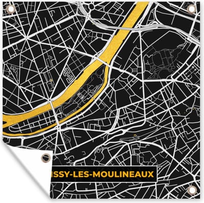 Tuin poster Plattegrond – Issy-les-Moulineaux – Stadskaart – Kaart – Frankrijk - 200x200 cm - Tuindoek