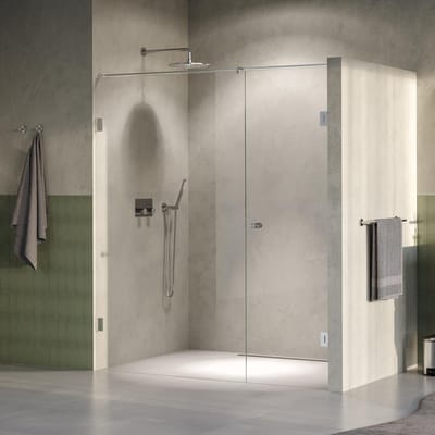 Brauer Void - Carving Nisdeur - 2-Delig - Helder Glas - 170 x 200 cm - Omkeerbaar - met Draaideur 70 cm - Aan Muur - incl. Glascoating - PVD RVS-Kleurig Geborsteld