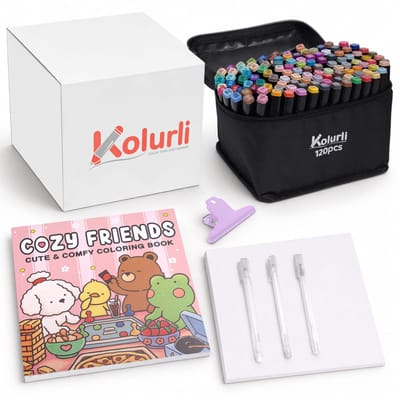 Kolurli Cozy Coloring Set Ultimate 120 Markers - Alcohol Marker Set - Cozy Coloring - Gelly Roll Pennen - Teken set - Alcohol markers Set - Twinmarkers - Alcohol marker - Alcohol markers - Cozy Coloring Book - Complete Set
