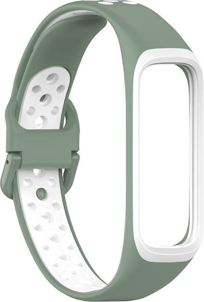 By Qubix - smartwatch bandje - Compatible Samsung bandje - Siliconen band 2 kleurig - Groen / wit - Geschikt voor Samsung Galaxy Fit 2