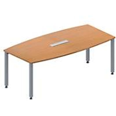 Schäfer Shop Genius Vergadertafel MODENA FLEX, in hoogte verstelbaar, bootvorm, 4-poot vierkante buis, B 2000 x D 1000/800 mm, 6-voudige contactdoos, beukenpatroon