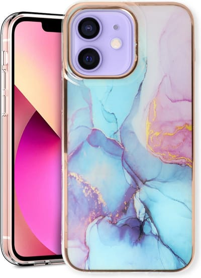 Casemania Hoesje Geschikt voor Apple iPhone 12/12 Pro - Blauw - Siliconen Marmer Back Cover