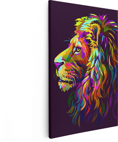 Artaza Canvas Schilderij Leeuw - 80x120 cm - Groot - Wanddecoratie Pop Art - Muurdecoratie Dierenkop - Schilderijen Op Canvas Kleurrijk