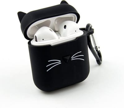 Siliconen Bescherm Hoesje geschikt voor AirPods - Kat Case voor AirPods - Zwart