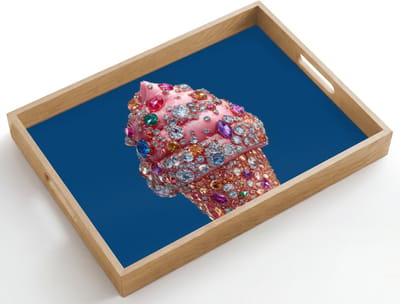 Dienblad hout 50x35 cm - Schootdienblad - Ijsje - Hoorntje - Steentjes - Blauw - Borrelplank rechthoek - Plateau dienbladen