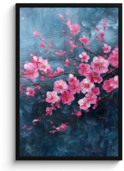 Poster in lijst - Fotolijst 60x90 cm - Posters - Bloem - Bloesems - Roze - Abstract - Posterlijst zwart - Decoratie - Wanddecoratie woonkamer - Muurdecoratie slaapkamer