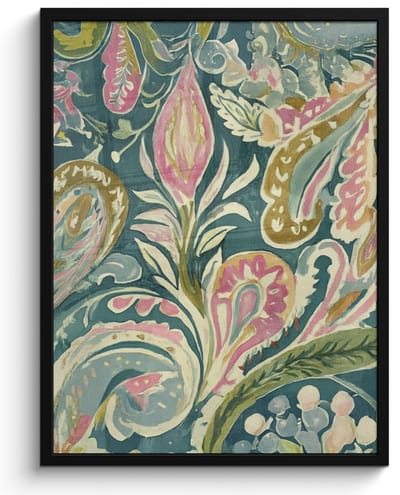 Poster in lijst - Fotolijst 50x70 cm - Posters - Patroon - Kleurrijk - Sierlijk - Groen - Posterlijst zwart - Decoratie - Wanddecoratie woonkamer - Muurdecoratie slaapkamer