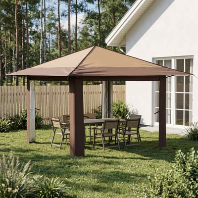 vidaXL - Tuinpaviljoen - zonder - Zijwand - 3,3 - x - 3,3 - m - Beige - en - Bruin