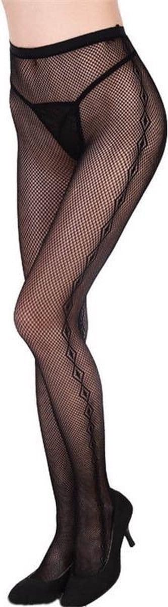 Zwarte fishnet panty met verfijnd ruitdetail op zijkant been 'Asya'