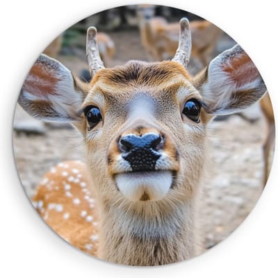 Saammp Muurcirkel Hout - jong hert met andere herten - Natuur - Dieren - Ø 90 - Wandcirkel - Wanddecoratie Cirkel - Muurdecoratie Woonkamer - Slaapkamer decoratie - Rond Schilderij