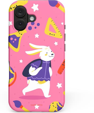 Casetastic hoesje geschikt voor Apple iPhone 16 - MagSafe - Dubbellaagse bescherming - Slimme konijnensprongen - Fashion Case - Koraal Geel Roze
