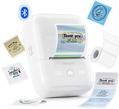 MUNBYN FM226 Bluetooth Labelprinter – Draagbare Thermische Sticker Printer – Zonder Inkt – Voor Labels, Stickers, Cadeaus en Kleine Bedrijven