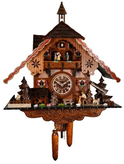 Engstler - 3861_QMT - Koekoeksklok - Kwarts - Notenhout - met muziek met dansend paar - 43 cm