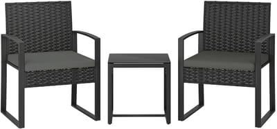 Balkonset 2 personen - Tuinset - Bistroset - Zwart + Donkergrijs - 3 delig - Tuintafel en 2 stoelen - 2 personen - Metaal
