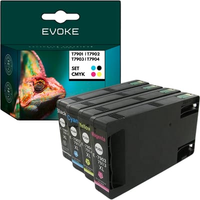 Evoke Compatibele Inkt voor Epson T7901 T7902 T7903 T7904 79XL 4X Cmyk: Zwart, Cyaan, Magenta, Geel 125 ml 8600 Pagina's Workforce Pro Wf-4630Dwf 4640Dtwf 5110Dw 5190Dw 5620Dwf 5690Dwf