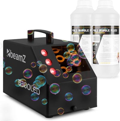 BeamZ B300LED bellenblaasmachine set met 2 liter vloeistof en afstandsbediening - 3 RGB LED’s - zwart