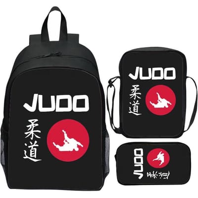 Nieuwe bedrukte JUDO Judo 3-delige rugzak cartoon karate casual lichtgewicht basisschool rugzak schoudertas etui black