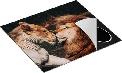 Chefcare Inductie Beschermer Leeuw en Leeuwin Koppel - Liefde - 60x50 cm - Afdekplaat Inductie - Kookplaat Beschermer - Inductie Mat