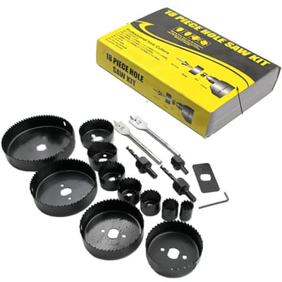 18-delige Gatenzaag Kit Bitset Koolstofstaal Elektrisch Gereedschap Accessoires met Koffer voor Hout Metaal Kunststof