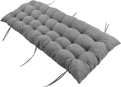 Bankkussen Dik - Stoelmat Gewatteerd - Buiten Zitten - Antislip Met Riemen - 180 x 53 cm - Grijs