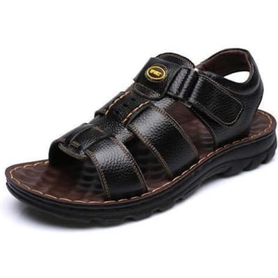 Zomermode heren antislip lederen sandalen Man Casual comfortabele strandslippers Slippers voor mannelijke lederen strandschoenen 39 zwart