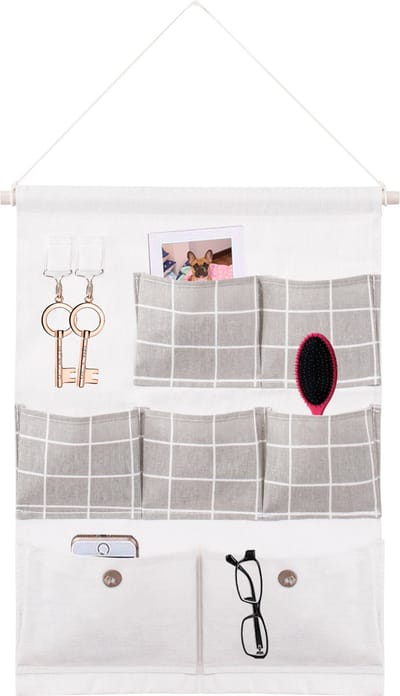Springos Hangende Organizer Opberger - Kinderkamer - 7 zakken - Wit-Grijs